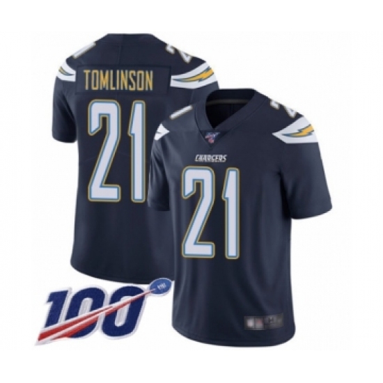 Men's Los Angeles Chargers 21 LaDainian Tomlinson Navy Blue Team Color Vapor Untouchable Limited Player 100th Season Football Jersey