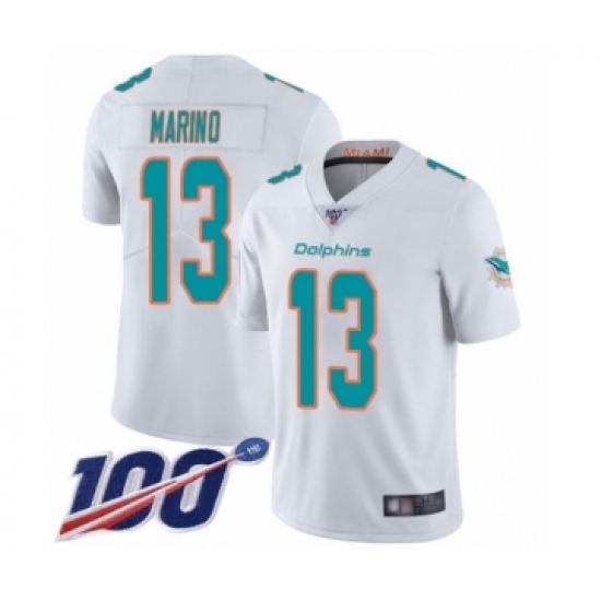 Men's Nike Miami Dolphins 13 Dan Marino White Vapor Untouchable Limited Player 100th Season NFL Jersey
