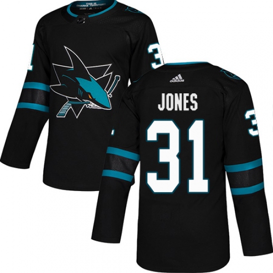 Men's Adidas San Jose Sharks 31 Martin Jones Premier Black Alternate NHL Jersey