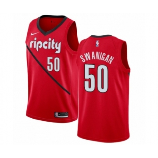 Women's Nike Portland Trail Blazers 50 Caleb Swanigan Red Swingman Jersey - Earned Edition