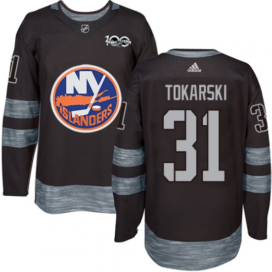 Men's Adidas New York Islanders 31 Dustin Tokarski Authentic Black 1917-2017 100th Anniversary NHL Jersey