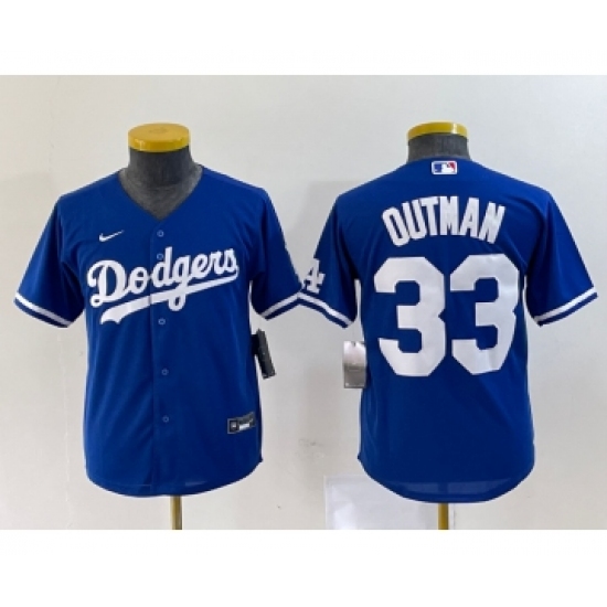 Youth Nike Los Angeles Dodgers 33 James Outman Blue Cool Base Stitched Jersey