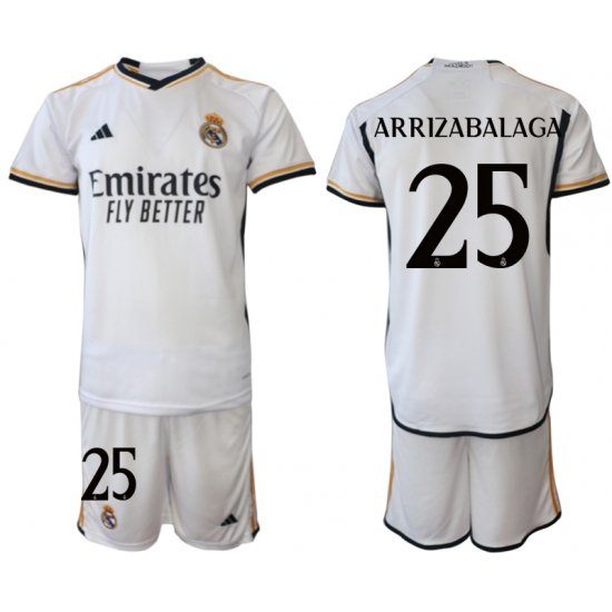 Men's Real Madrid 25 Arrizabalaga 2023-24 White Home Soccer Jersey