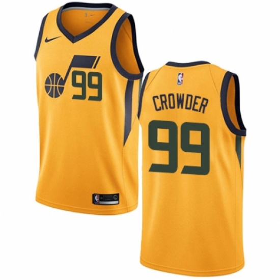 Men's Nike Utah Jazz 99 Jae Crowder Authentic Gold NBA Jersey Statement Edition
