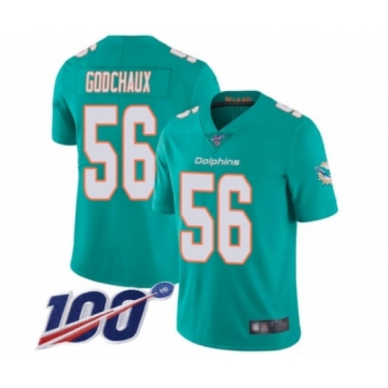 Men's Miami Dolphins 56 Davon Godchaux Aqua Green Team Color Vapor Untouchable Limited Player 100th Season Football Jersey