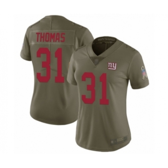 Women's New York Giants 31 Michael Thomas Limited Olive 2017 Salute to Service Football Jersey