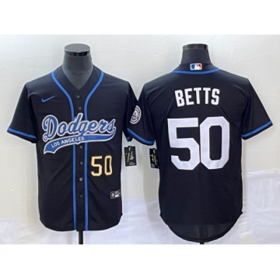Men's Los Angeles Dodgers 50 Mookie Betts Number Black Cool Base Stitched Baseball Jersey