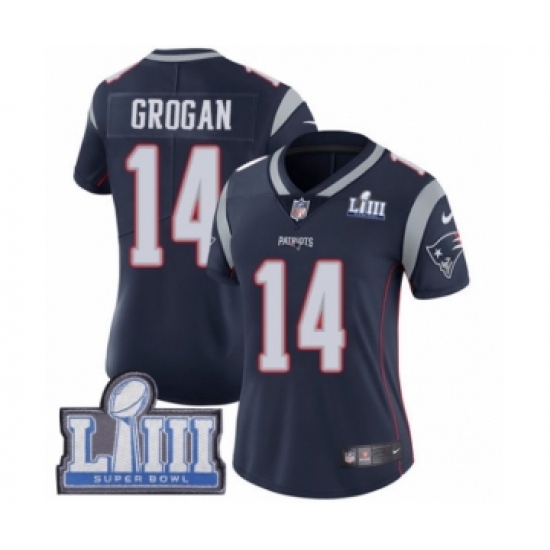 Women's Nike New England Patriots 14 Steve Grogan Navy Blue Team Color Vapor Untouchable Limited Player Super Bowl LIII Bound NFL Jersey
