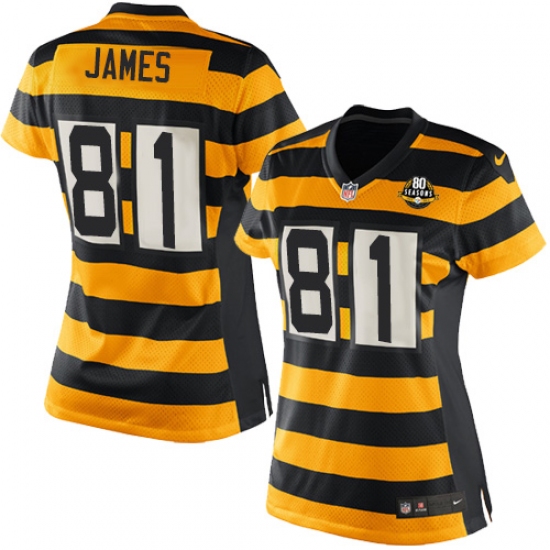 Women's Nike Pittsburgh Steelers 81 Jesse James Elite Yellow/Black Alternate 80TH Anniversary Throwback NFL Jersey