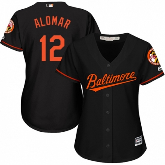 Women's Majestic Baltimore Orioles 12 Roberto Alomar Replica Black Alternate Cool Base MLB Jersey