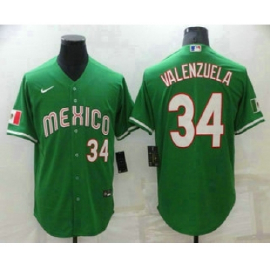 Men's Mexico Baseball 34 Fernando Valenzuela Number Green 2023 World Baseball Classic Stitched Jersey