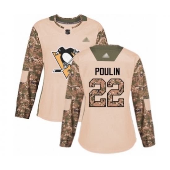 Women's Pittsburgh Penguins 22 Samuel Poulin Authentic Camo Veterans Day Practice Hockey Jersey