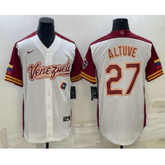Men's Venezuela Baseball 27 Jose Altuve 2023 White World Baseball Classic Stitched Jersey
