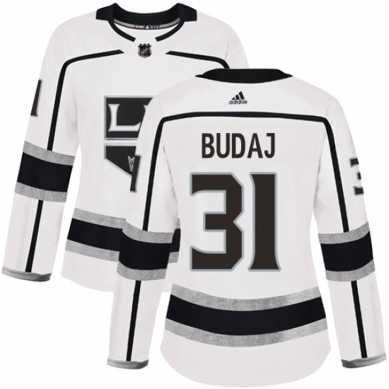 Women's Adidas Los Angeles Kings 31 Peter Budaj Authentic White Away NHL Jersey