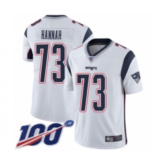 Men's New England Patriots 73 John Hannah White Vapor Untouchable Limited Player 100th Season Football Jersey
