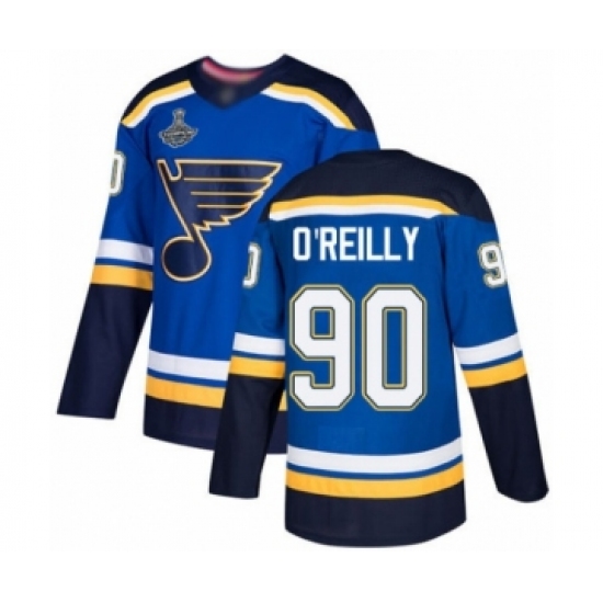 Men's St. Louis Blues 90 Ryan O'Reilly Authentic Royal Blue Home 2019 Stanley Cup Champions Hockey Jersey
