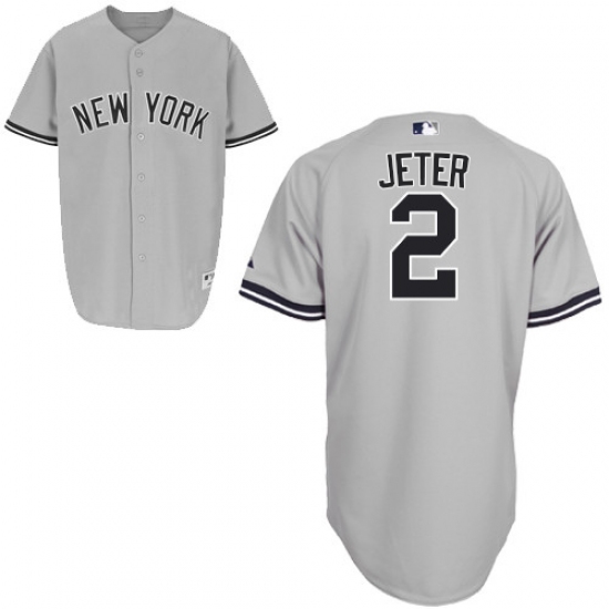 Men's Majestic New York Yankees 2 Derek Jeter Authentic Grey Name On Back MLB Jersey