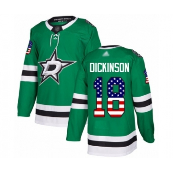 Men's Dallas Stars 18 Jason Dickinson Authentic Green USA Flag Fashion Hockey Jersey