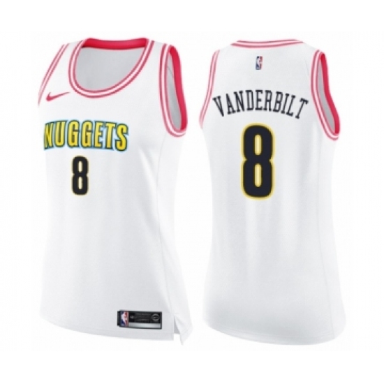 Women's Nike Denver Nuggets 8 Jarred Vanderbilt Swingman White Pink Fashion NBA Jersey