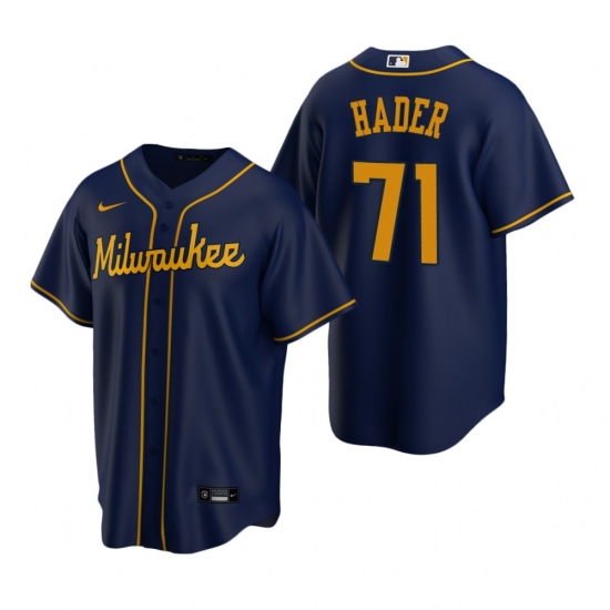 Men's Nike Milwaukee Brewers 71 Josh Hader Navy Alternate Stitched Baseball Jersey