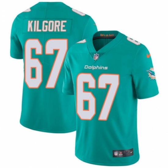 Men's Nike Miami Dolphins 67 Daniel Kilgore Aqua Green Team Color Vapor Untouchable Limited Player NFL Jersey