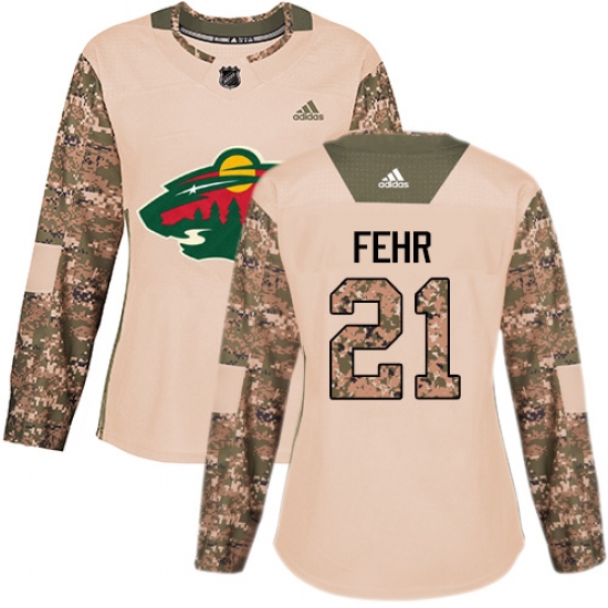 Women's Adidas Minnesota Wild 21 Eric Fehr Authentic Camo Veterans Day Practice NHL Jersey