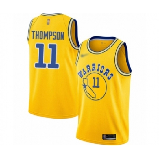 Men's Golden State Warriors 11 Klay Thompson Authentic Gold Hardwood Classics Basketball Jersey