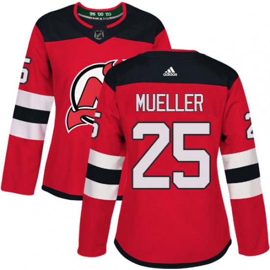 Women's Adidas New Jersey Devils 25 Mirco Mueller Authentic Red Home NHL Jersey