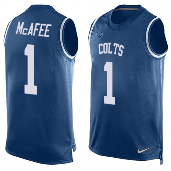 Men's Nike Indianapolis Colts 1 Pat McAfee Limited Royal Blue Player Name & Number Tank Top NFL Jersey