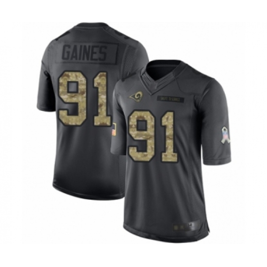Men's Los Angeles Rams 91 Greg Gaines Limited Black 2016 Salute to Service Football Jersey