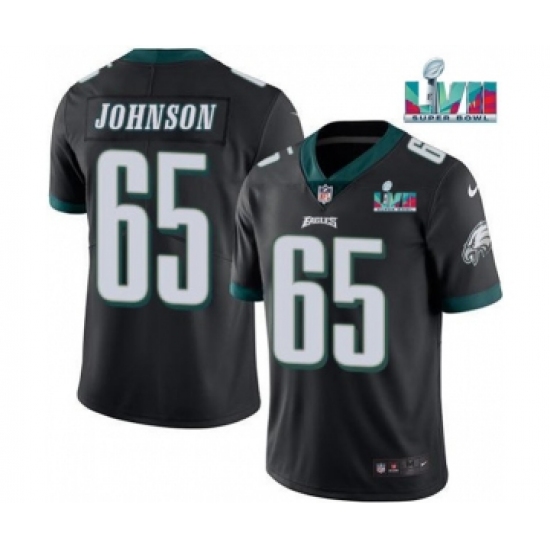 Men's Philadelphia Eagles 65 Lane Johnson Black Super Bowl LVII Patch Vapor Untouchable Limited Stitched Jersey