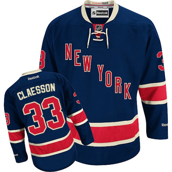 Youth Reebok New York Rangers 33 Fredrik Claesson Authentic Navy Blue Third NHL Jersey