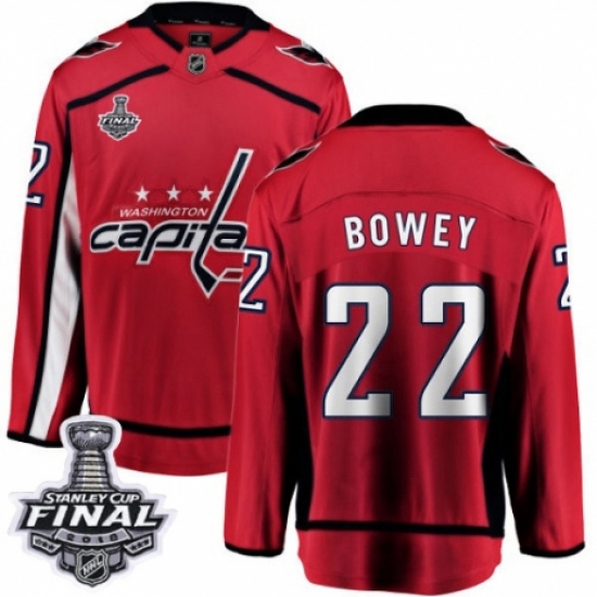 Youth Washington Capitals 22 Madison Bowey Fanatics Branded Red Home Breakaway 2018 Stanley Cup Final NHL Jersey