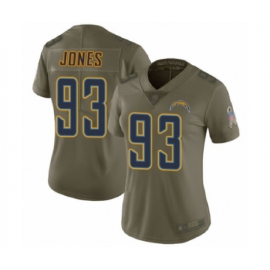 Women's Los Angeles Chargers 93 Justin Jones Limited Olive 2017 Salute to Service Football Jersey