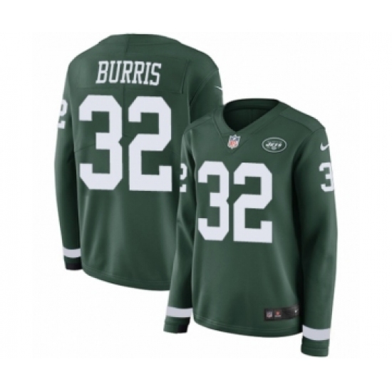 Women's Nike New York Jets 32 Juston Burris Limited Green Therma Long Sleeve NFL Jersey