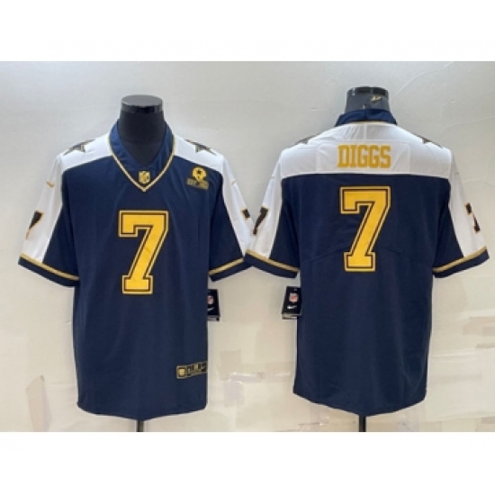 Men's Dallas Cowboys 7 Trevon Diggs Navy Gold Edition With 1960 Patch Limited Stitched Football Jersey
