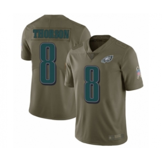 Youth Philadelphia Eagles 8 Clayton Thorson Limited Olive 2017 Salute to Service Football Jersey