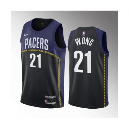 Men's Indiana Pacers 21 Isaiah Wong Blue 2023 Draft City Edition Stitched Basketball Jersey