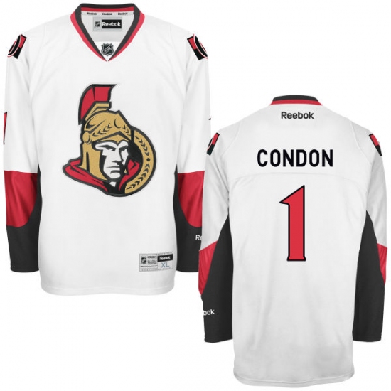 Youth Reebok Ottawa Senators 1 Mike Condon Authentic White Away NHL Jersey