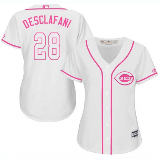 Women's Majestic Cincinnati Reds 28 Anthony DeSclafani Replica White Fashion Cool Base MLB Jersey