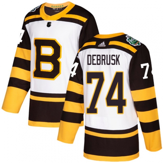 Youth Adidas Boston Bruins 74 Jake DeBrusk Authentic White 2019 Winter Classic NHL Jersey