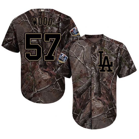 Men's Majestic Los Angeles Dodgers 57 Alex Wood Authentic Camo Realtree Collection Flex Base 2018 World Series MLB Jersey