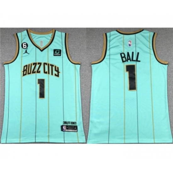 Men's Charlotte Hornets 1 LaMelo Ball Teal No.6 Patch Stitched Basketball Jersey