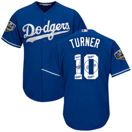 Men's Majestic Los Angeles Dodgers 10 Justin Turner Authentic Royal Blue Team Logo Fashion Cool Base 2018 World Series MLB Jersey
