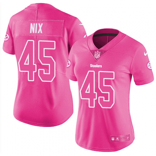 Women's Nike Pittsburgh Steelers 45 Roosevelt Nix Limited Pink Rush Fashion NFL Jersey