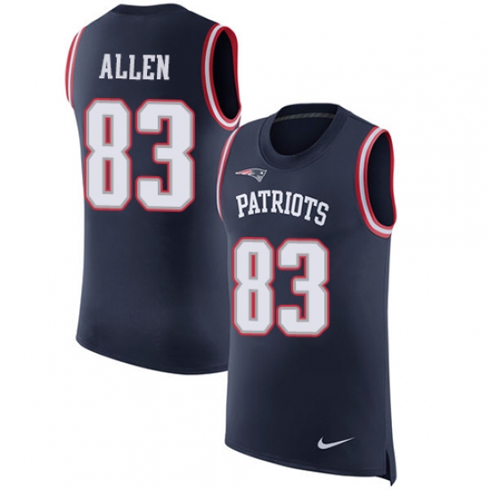 Men's Nike New England Patriots 83 Dwayne Allen Limited Navy Blue Rush Player Name & Number Tank Top NFL Jersey