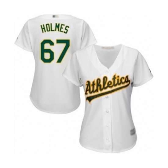 Women's Oakland Athletics 67 Grant Holmes Authentic White Home Cool Base Baseball Player Jersey