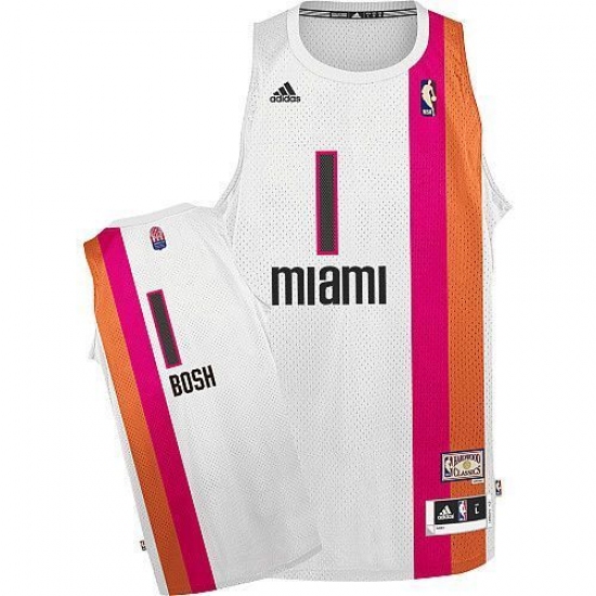 Men's Adidas Miami Heat 1 Chris Bosh Swingman White ABA Hardwood Classic NBA Jersey