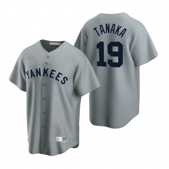 Men's Nike New York Yankees 19 Masahiro Tanaka Gray Cooperstown Collection Road Stitched Baseball Jersey