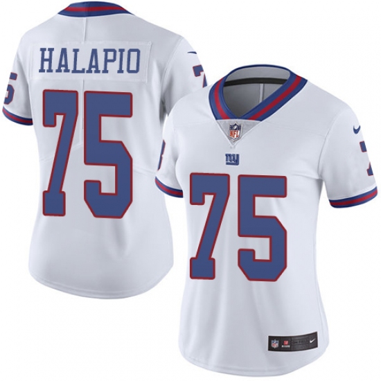 Women's Nike New York Giants 75 Jon Halapio Limited White Rush Vapor Untouchable NFL Jersey